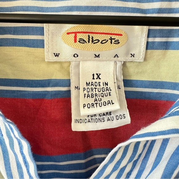 Talbots Striped Button Down Shirt Top 1x Blue Coral Womens All Cotton Preppy - Picture 5 of 12